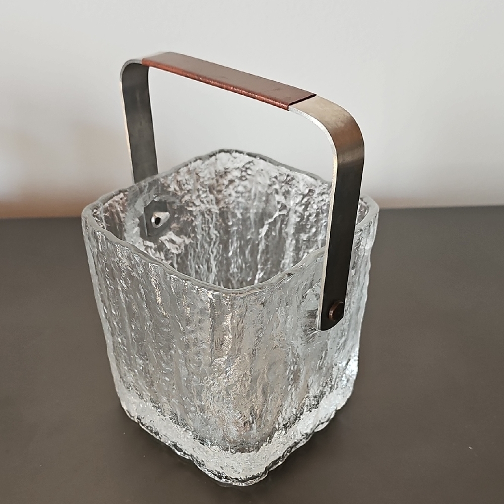 Vintage Hoya Crystal Ice Cube 70s Bucket Stainless Steel 5X5" MCM Japan 2 Piece